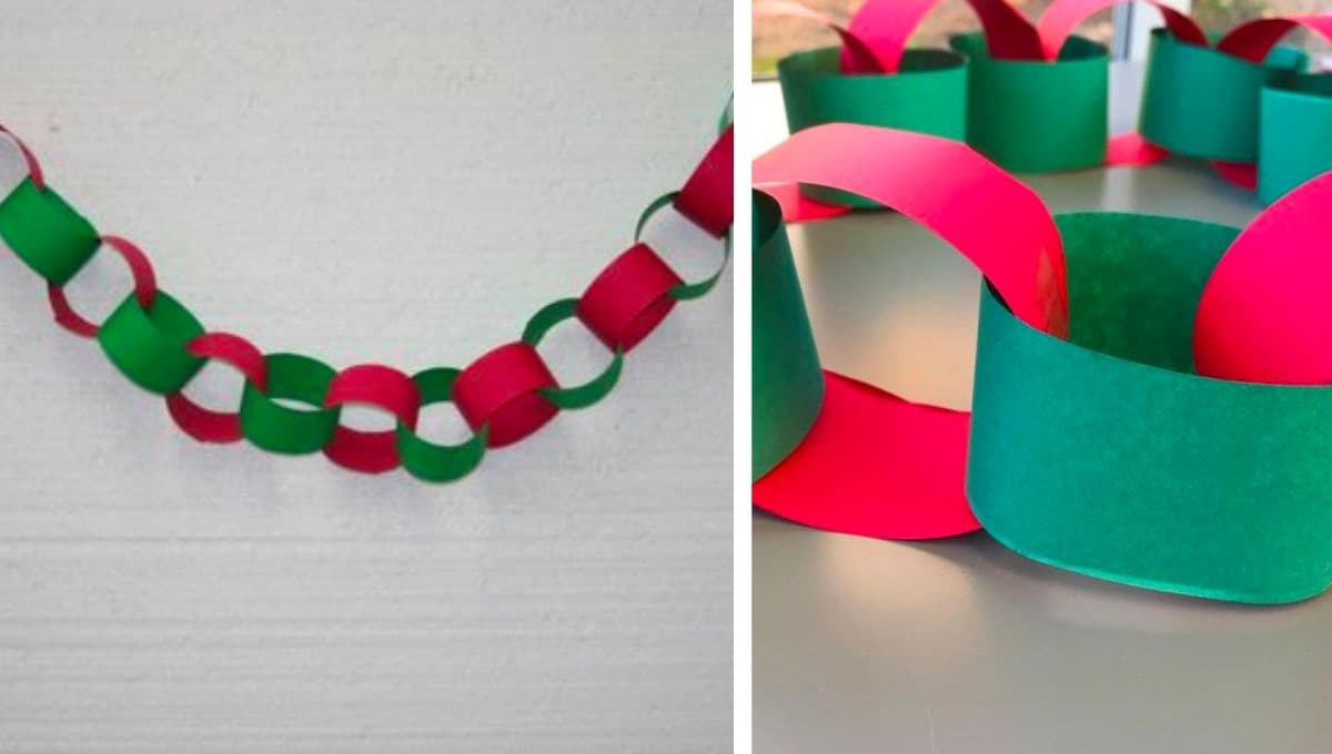 ¿Cómo hacer cadenas de papel crepé con 3 colores? Paso a paso