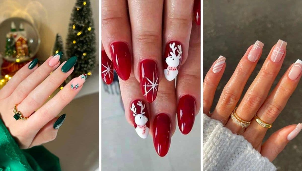 6 diseños de uñas acrílicas navideñas perfectas para el frío